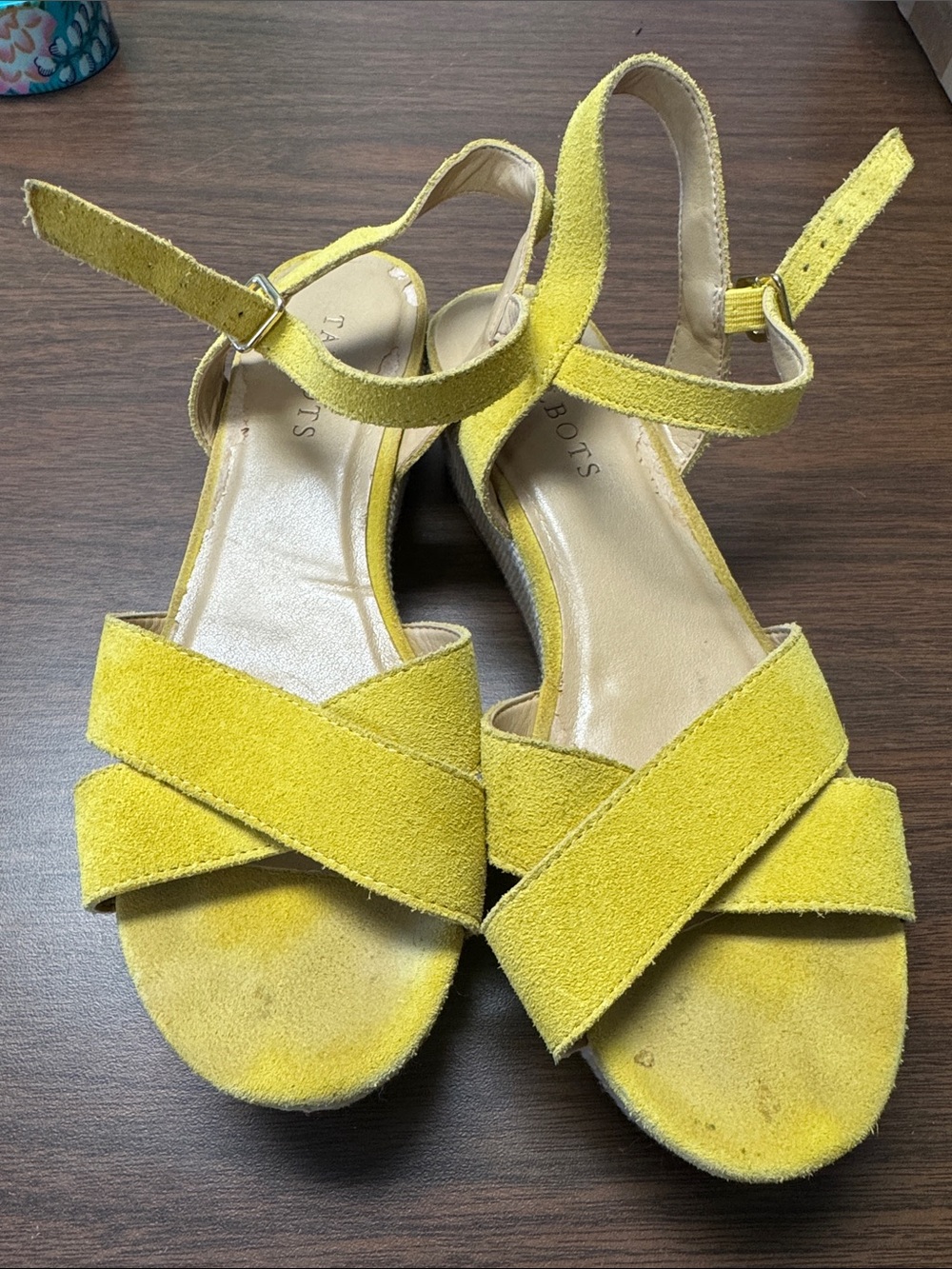 Talbots Yellow Suede Wedge Sandals